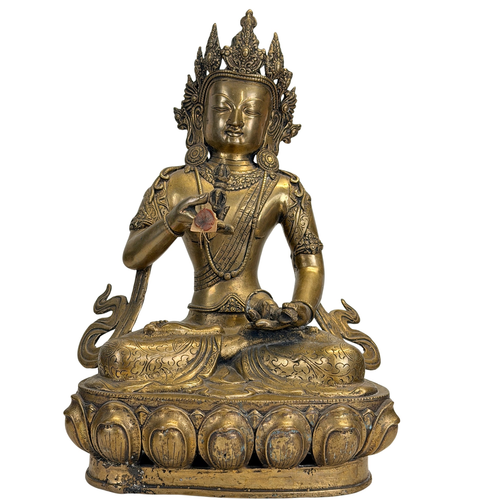 Monumentaler tibetischer Vajrasattva aus feuervergoldeter Bronze aus dem 19. Jahrhundert