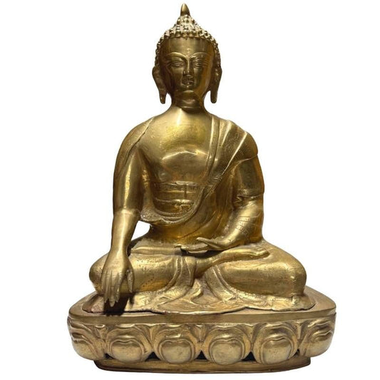 Antike tibetische, feuervergoldete Buddha-Statue aus Bronze aus der Himalaya-Tradition