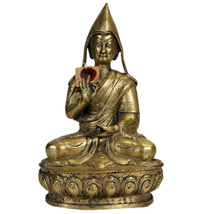 Tibetischer Gelug-Lama mit Exportsiegel von 1962 – feuervergoldete Bronze, ca. 1750–1850