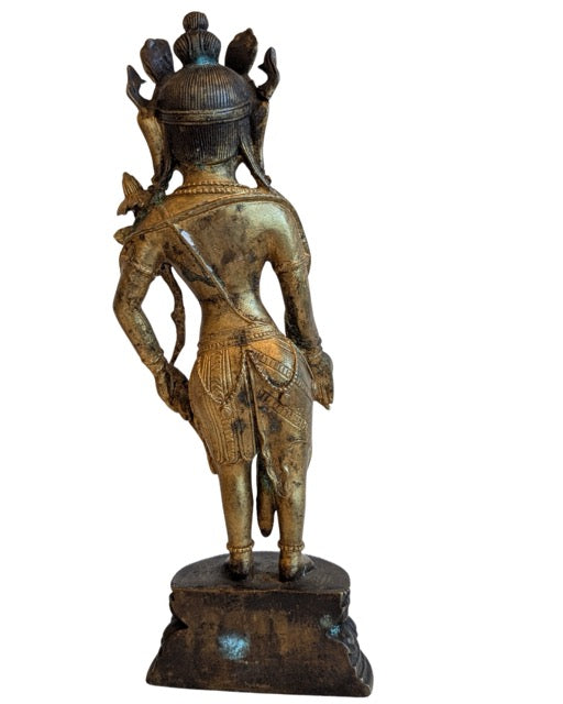 Stehende Bronzestatue des tibetischen Avalokiteshvara mit originalem Sockel