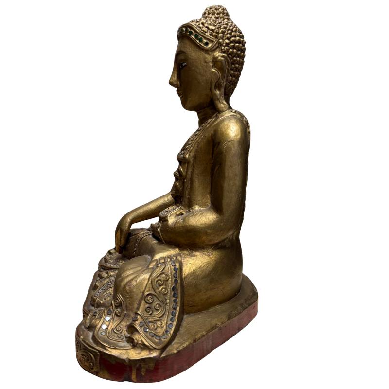 Traditionelle burmesische Tempelstatue, vergoldetes Holz, 35 cm