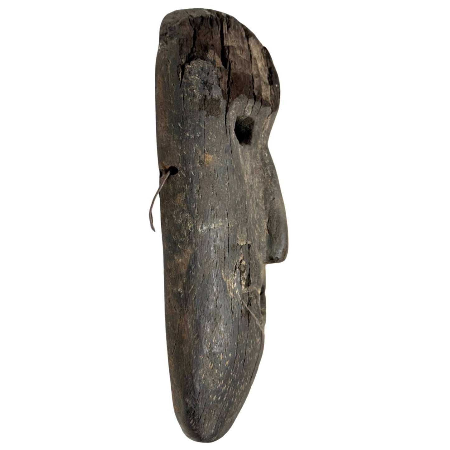 Stammes-Holzmaske aus dem Himalaya, antike schamanistische Wandmaske mit breiter Form und verwitterter Oberfläche