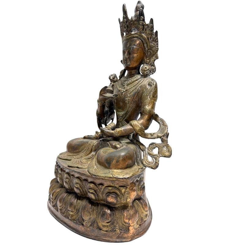 Bronzener Vajrasattva mit detaillierter Krone und Schmuck