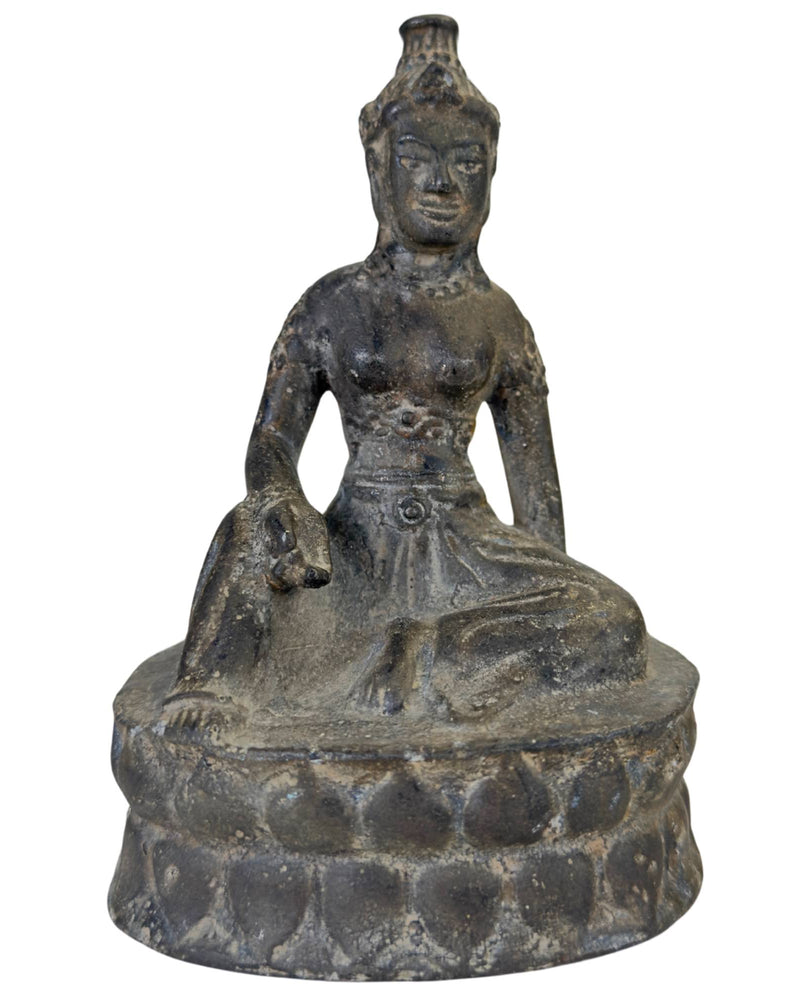 Antike Bronzestatue der buddhistischen Göttin Vasudhara, Südostasien (Khmer-Einfluss), ca. 17. Jahrhundert.