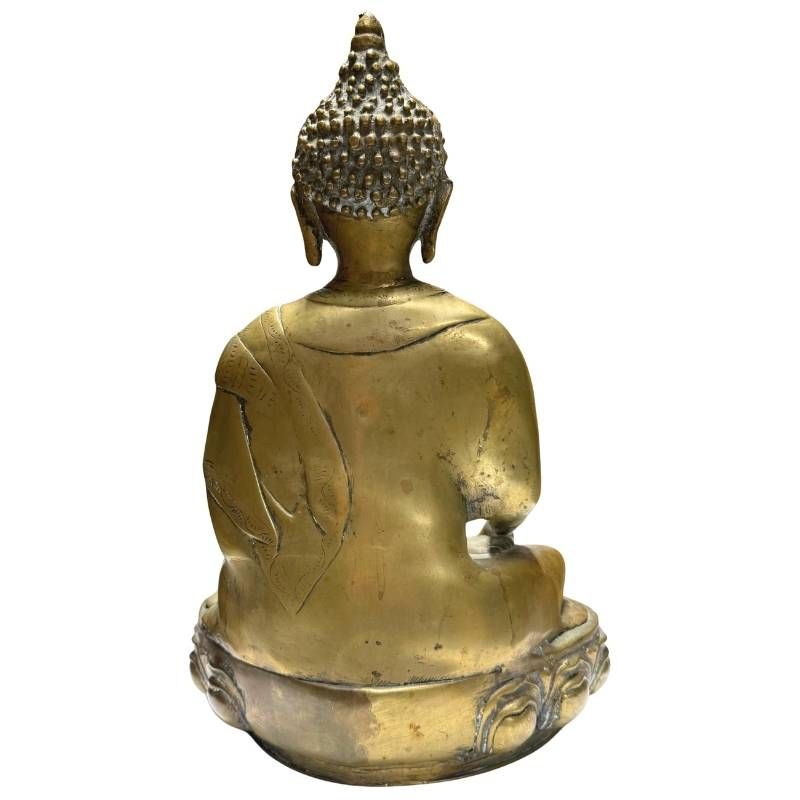 Antike vergoldete Buddha-Statue auf einem Lotusthron aus der asiatischen Tradition