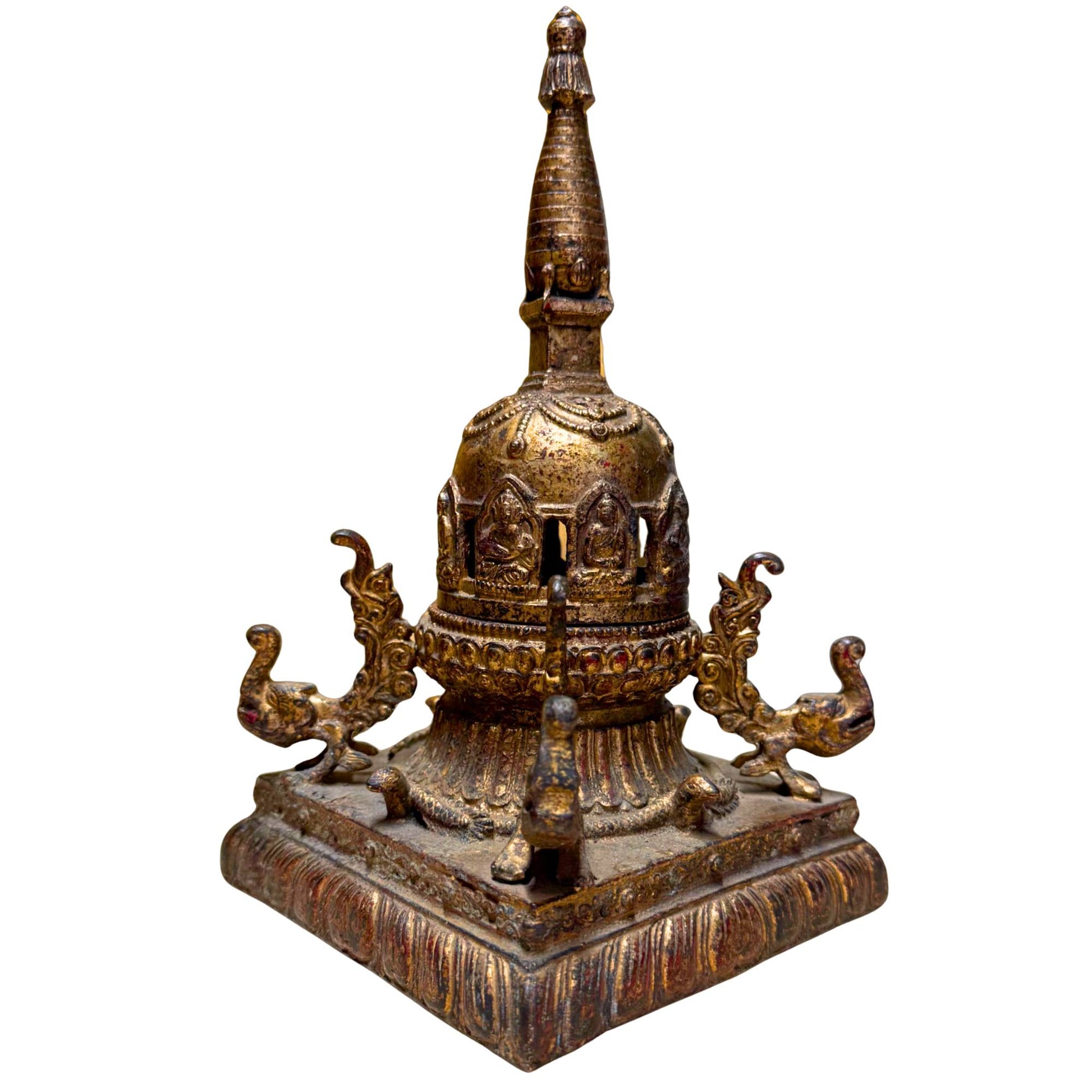 Akshobhya-Buddha aus vergoldeter Bronze, nepalesisches Chaitya-Stupa-Audit