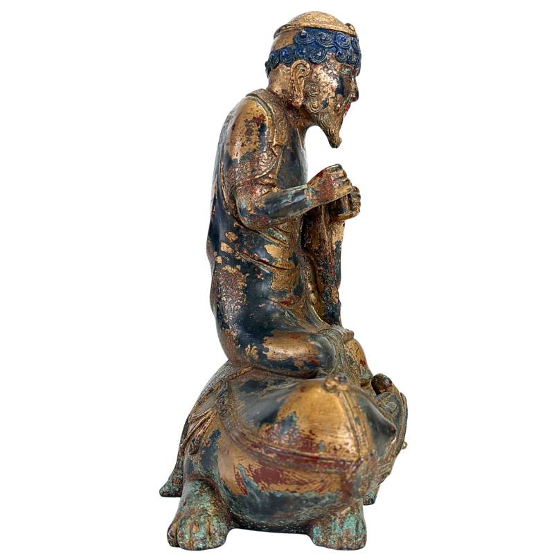 Vergoldeter Bronze-Arhat auf Dano aus der Himalaya-Kunst