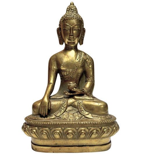 Vergoldete Buddha-Statue aus Bronze mit Bhumisparsha-Mudra als Symbol für Erdung und Erleuchtung