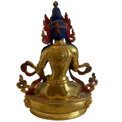 Vergoldete bronzene Tara-Statue aus Nepal mit polychromen Details