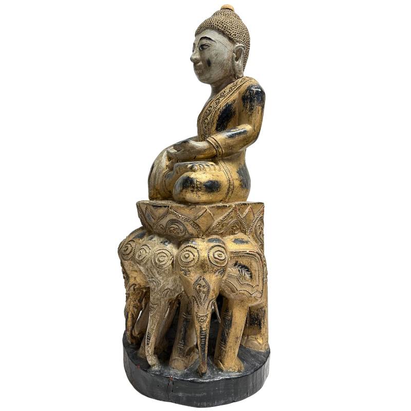vergoldete Buddha-Statue aus Holz aus der Region Mandalay