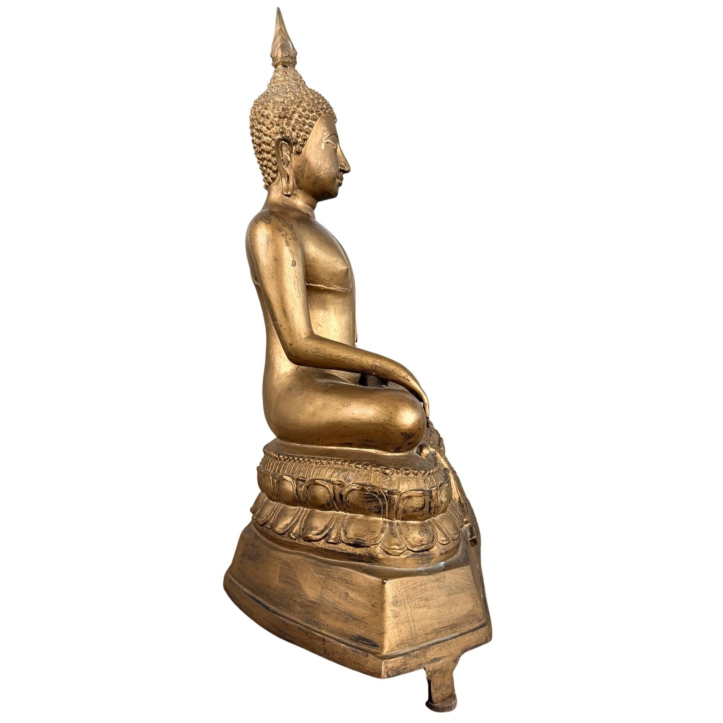 Vergoldeter Buddha aus Thailand, 55 cm hoch, in warmem Antikgoldton