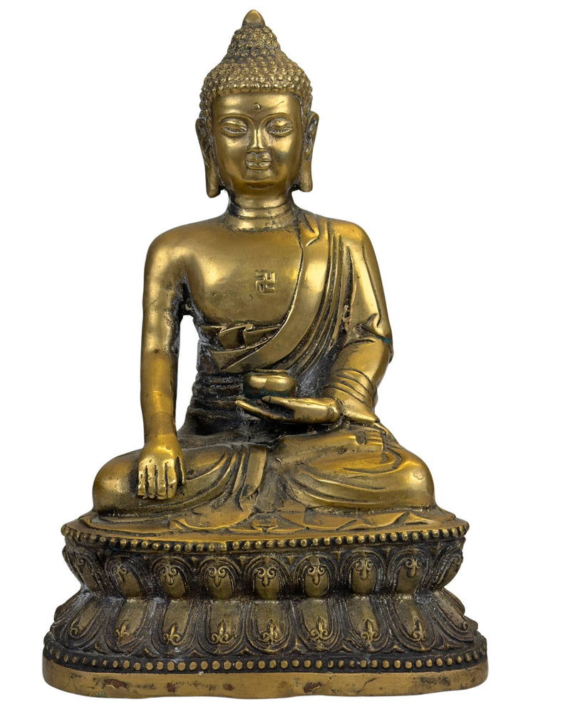 Vergoldeter Medizinbuddha auf Lotusthron – Bronzeskulptur im tibetischen Stil - Thailändische Buddha Statue