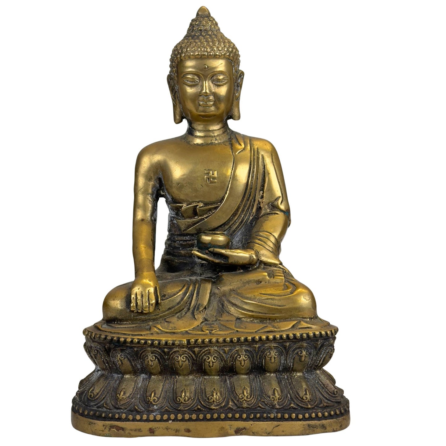 Vergoldeter Medizinbuddha Bhaishajyaguru auf doppeltem Lotusthron