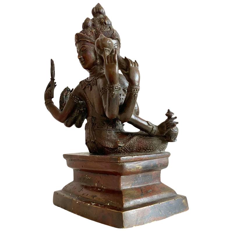 Antike vierköpfige Brahma-Skulptur aus Bronze mit natürlicher Patina