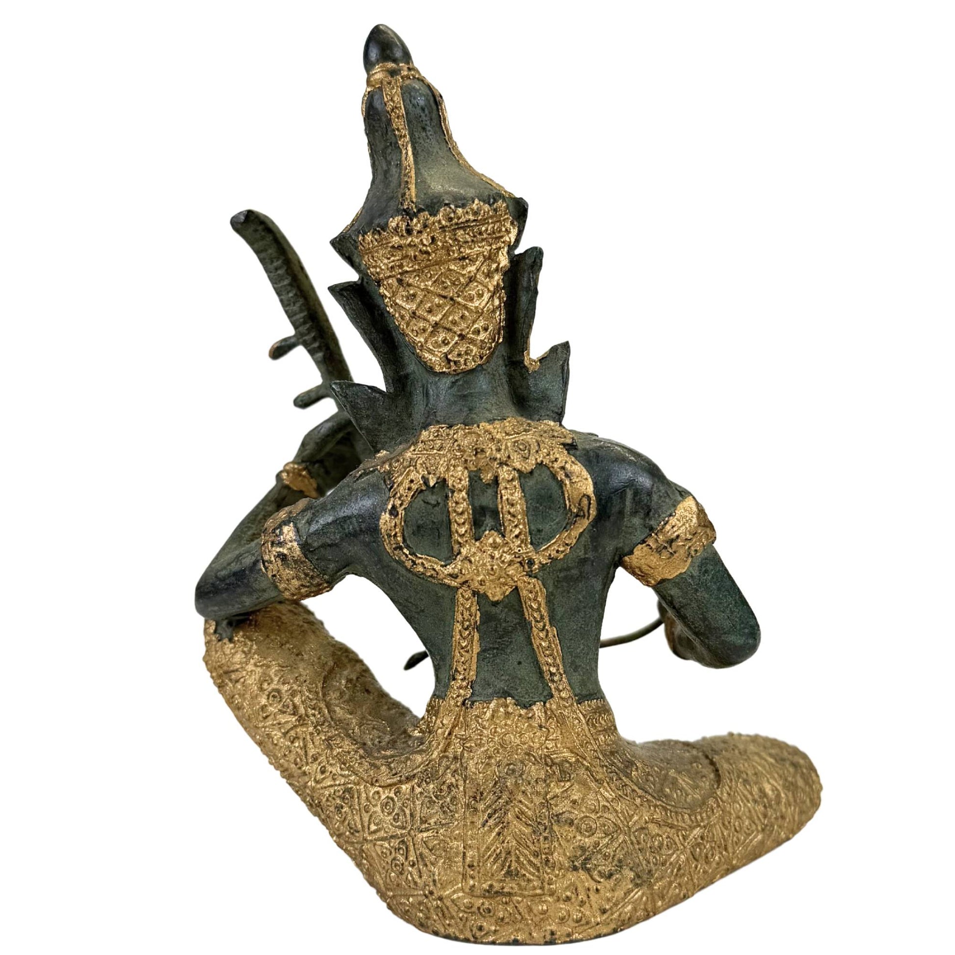 Vintage-Bronzestatue eines Musikers, Rückenansicht, Guss aus Thailand
