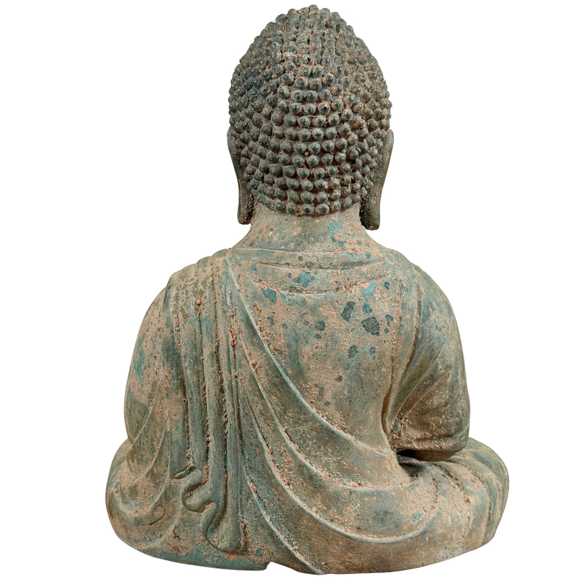 Rückansicht des japanischen Bronze-Buddhas mit dem Gewand über der Schulter