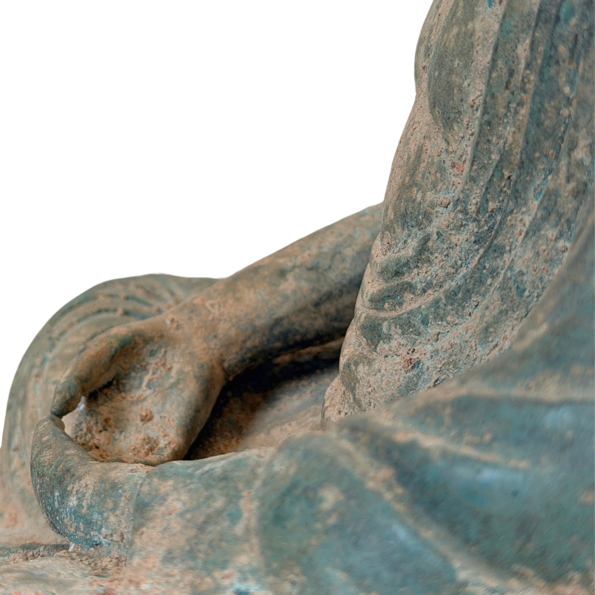 Im Schoß ruhende Hand mit Unterarm, seitliches Detail