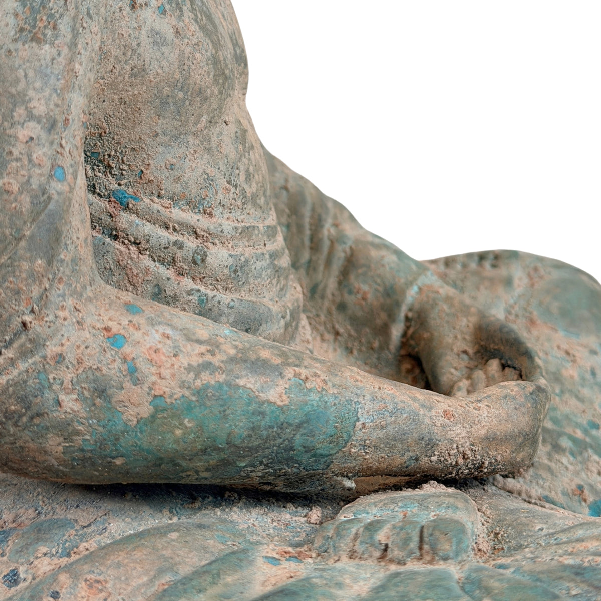 Unterarm, Hand und Fußsohle im Schoß des Bronze-Buddhas, Detail