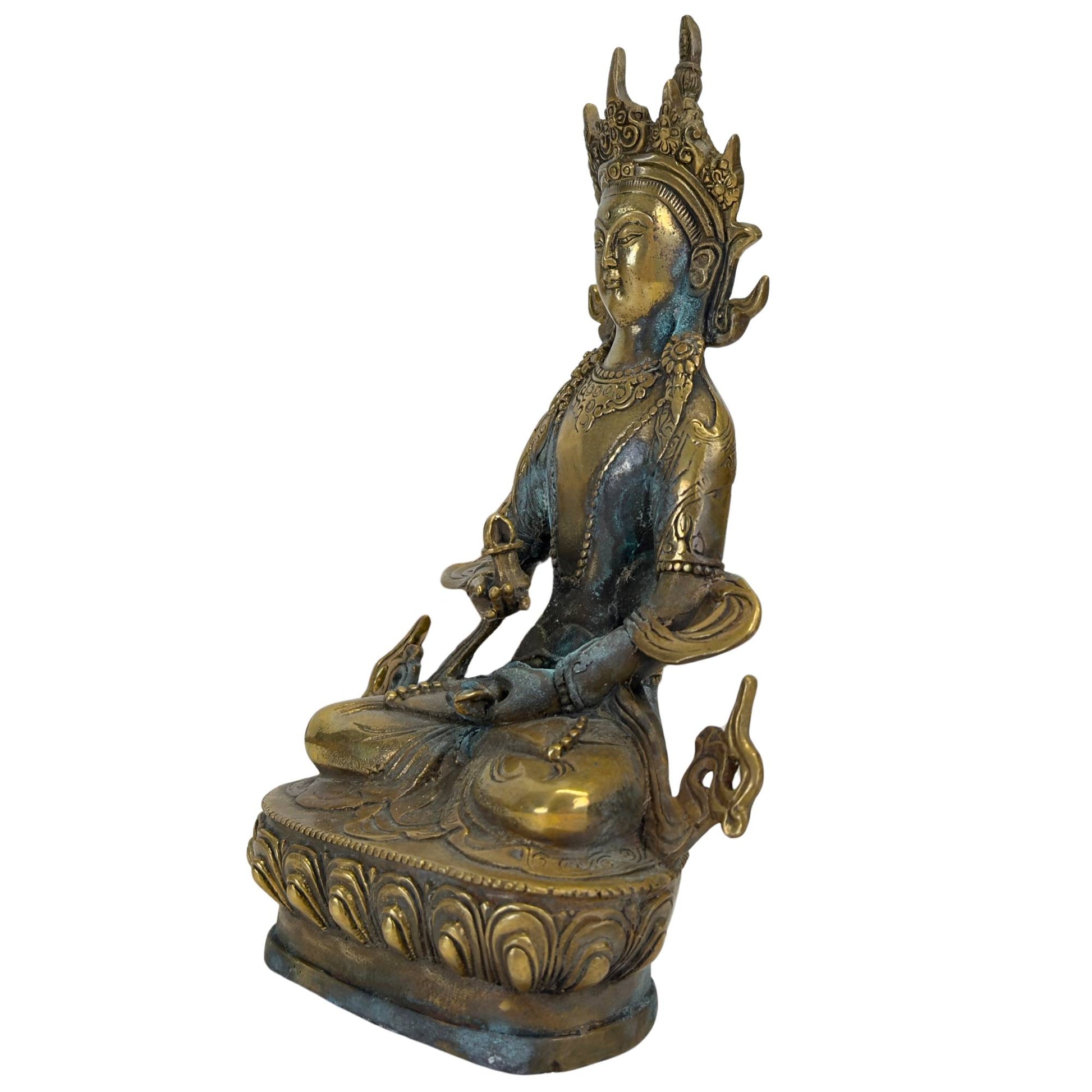Ausdrucksstarke buddhistische Skulptur von Amitayus mit dem heiligen Kalasha