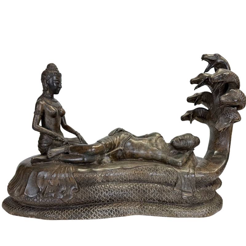 Vishnu Anantasayana-Statue aus massivem Messing, 51 cm breit