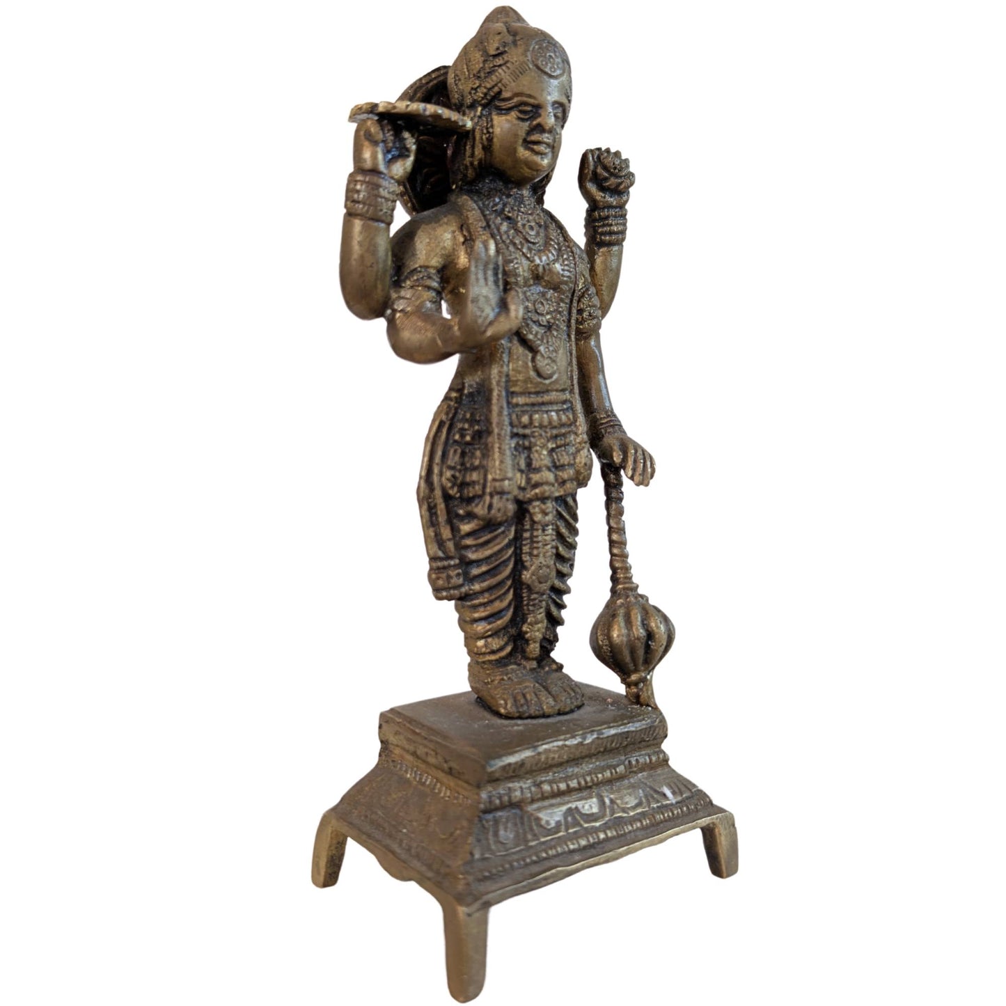 Vishnu-Statue aus massiver Bronze aus Südindien, schräge Vorderansicht, 19. Jahrhundert