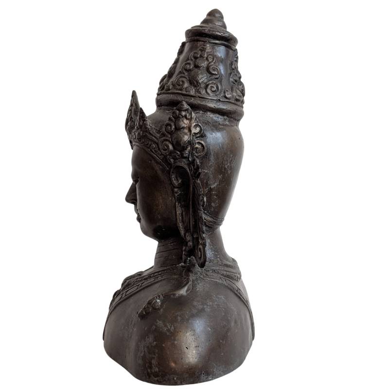 Andachtsvolle Vishnu-Bronzebüste aus Kambodscha