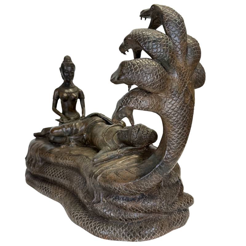 Großes Altarbild Vishnu auf der Schlange Ananta, Messing