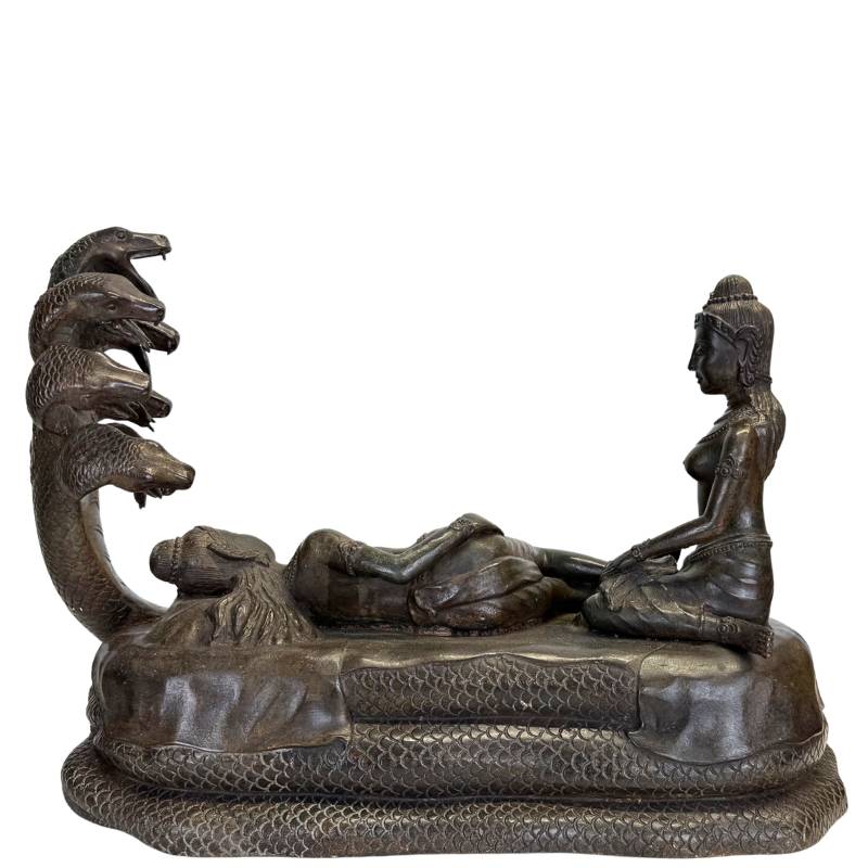 Vishnu ruht auf der siebenköpfigen Schlange Ananta (Messing)