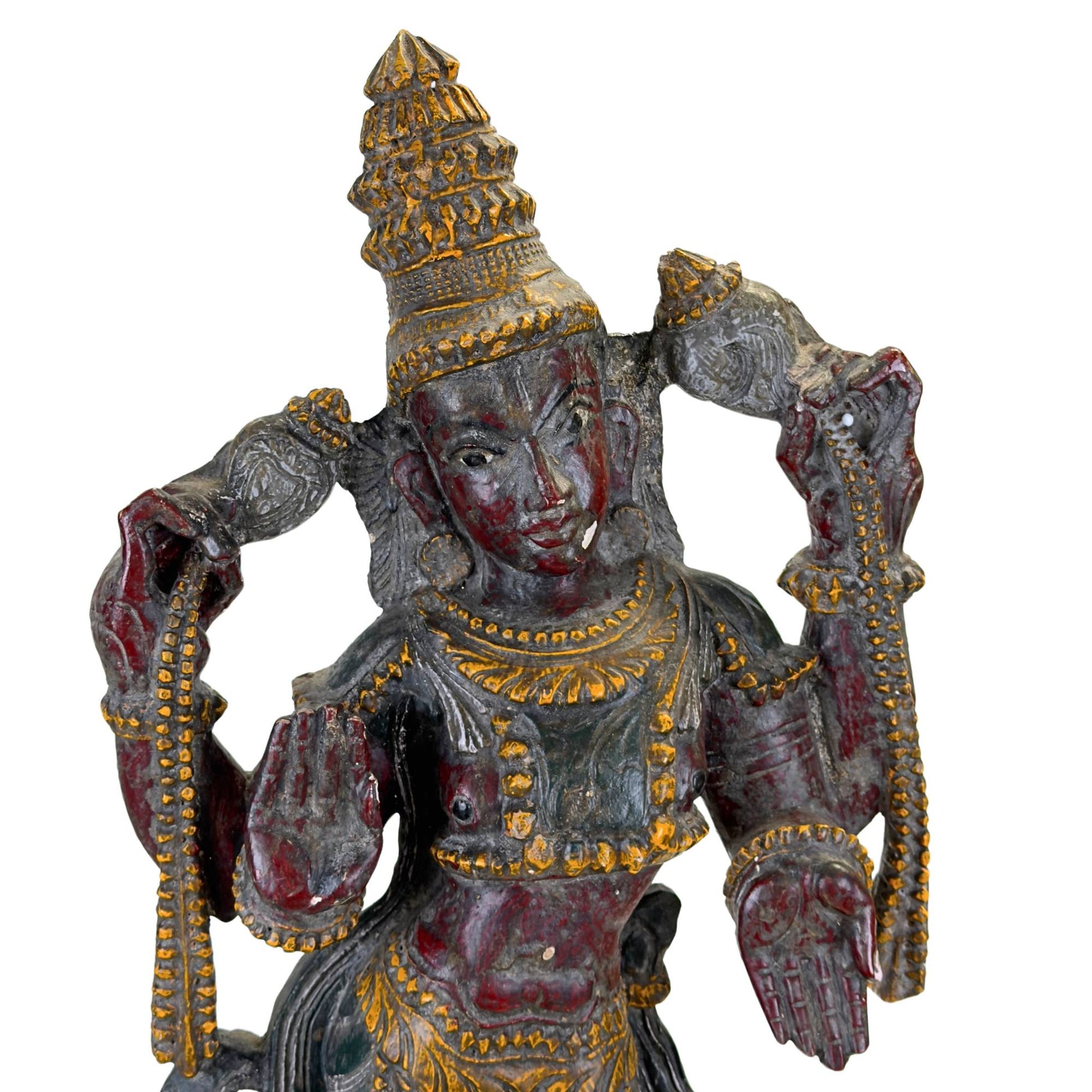 Antikes indisches Tempelrelief von Vishnu mit Originalpigmenten