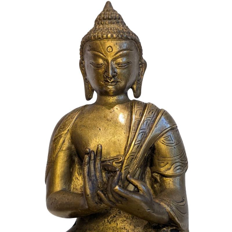 Feuervergoldete Buddha-Statue aus Bronze mit Dharmachakra-Mudra