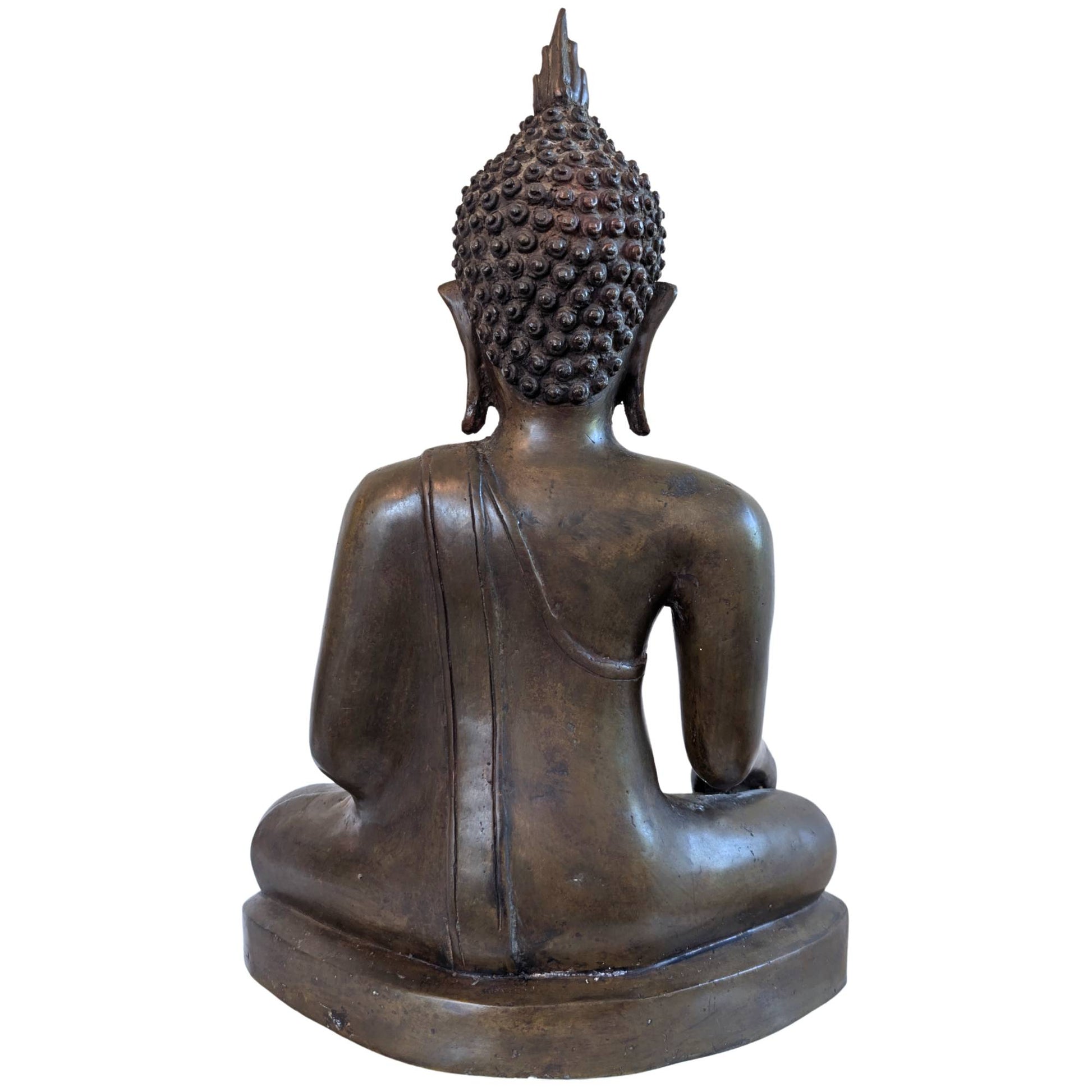 Feuervergoldete Buddha-Statue aus Bronze aus Laos in der bodenberührenden Mudra