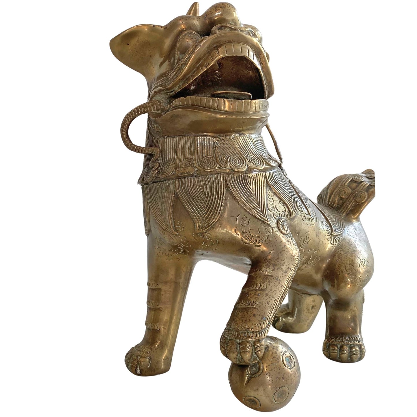 Feuervergoldete Tempellöwen aus Bronze, gesamt 14 kg, Kunst des 19. Jahrhunderts