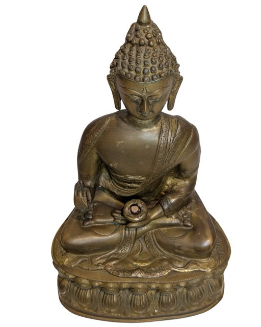 Feuervergoldeter Buddha aus Bronze aus Tibet, antik