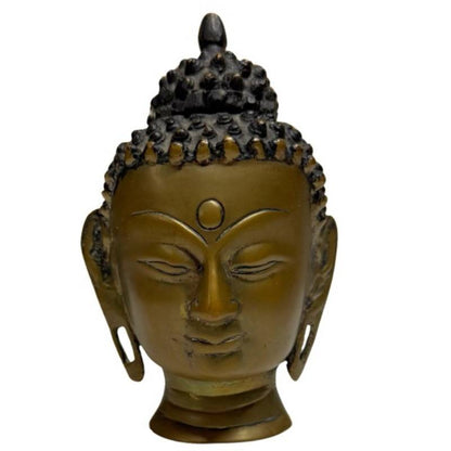 Feuervergoldeter bronzener Buddha‑Kopf aus Nepal mit originaler Quecksilbervergoldung und natürlicher Patina, 18.–19. Jahrhundert