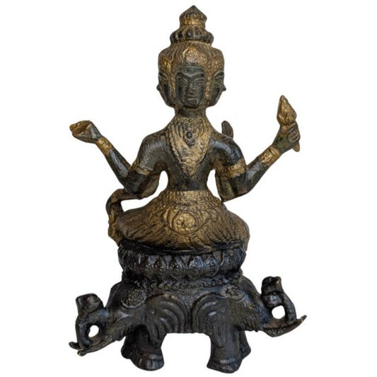 Feuervergoldete Bronzefigur eines Brahma mit vier Gesichtern aus Indien