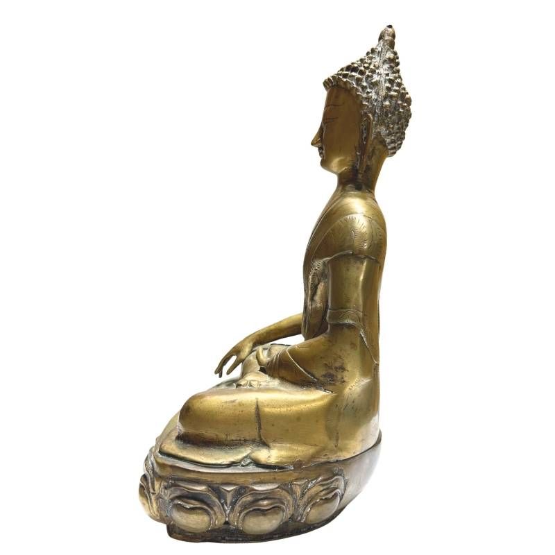 Antiker asiatischer, feuervergoldeter Buddha auf einem Lotusthron