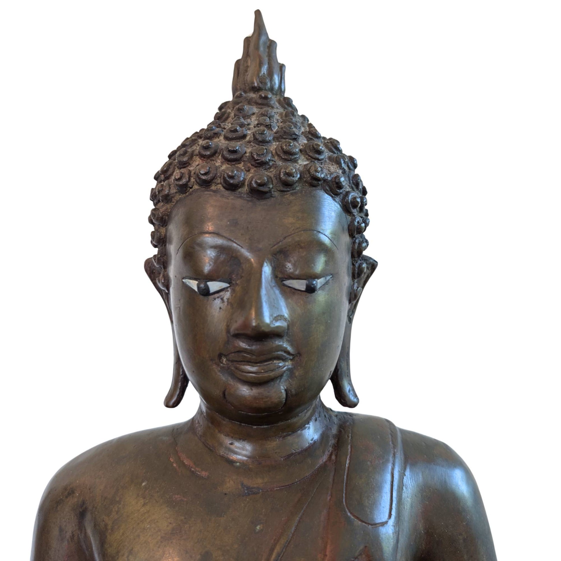 Feuervergoldeter Buddha aus Laos, ein antikes Meisterwerk mit tiefroter Mineralisierung