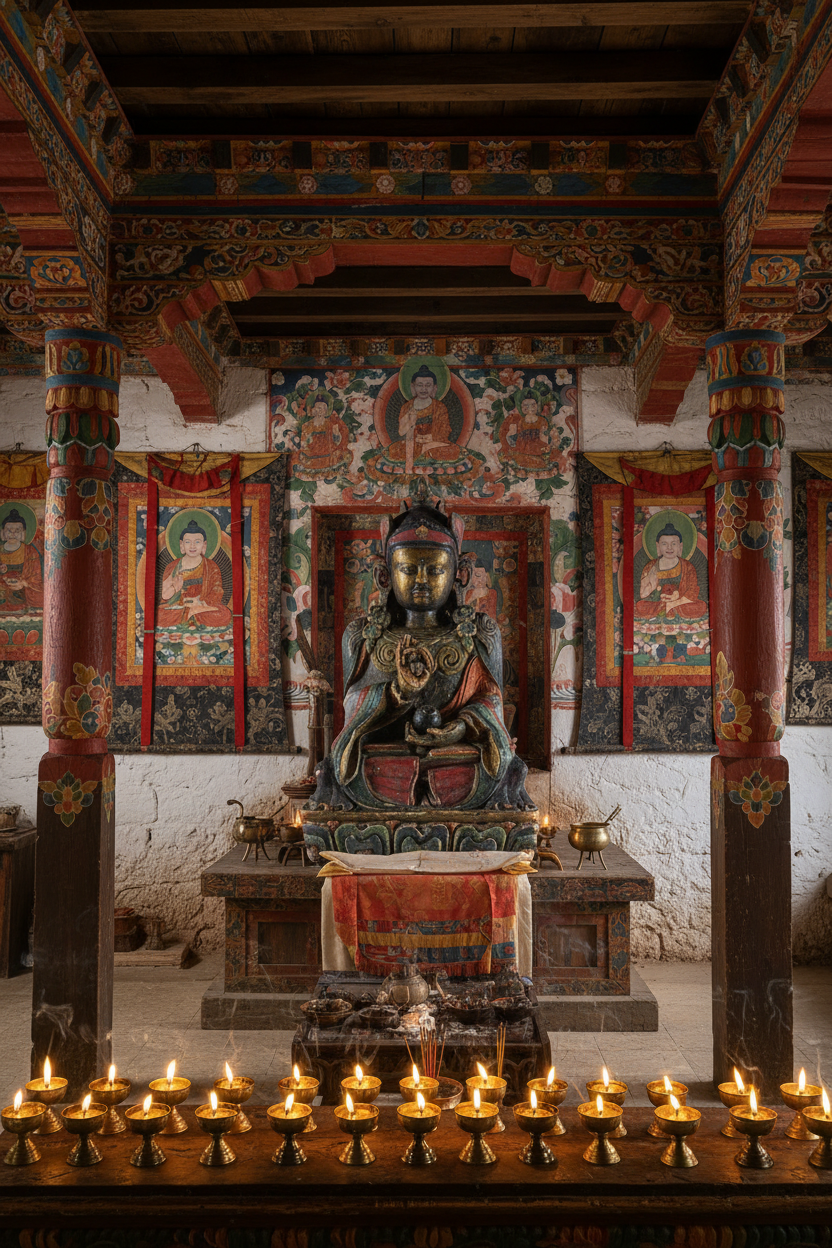 Seltene polychrome Buddha-Statue aus Holz, Karmapa-Audit