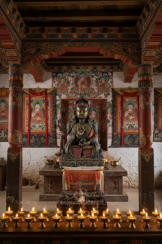 Seltene polychrome Buddha-Statue aus Holz, Karmapa-Audit