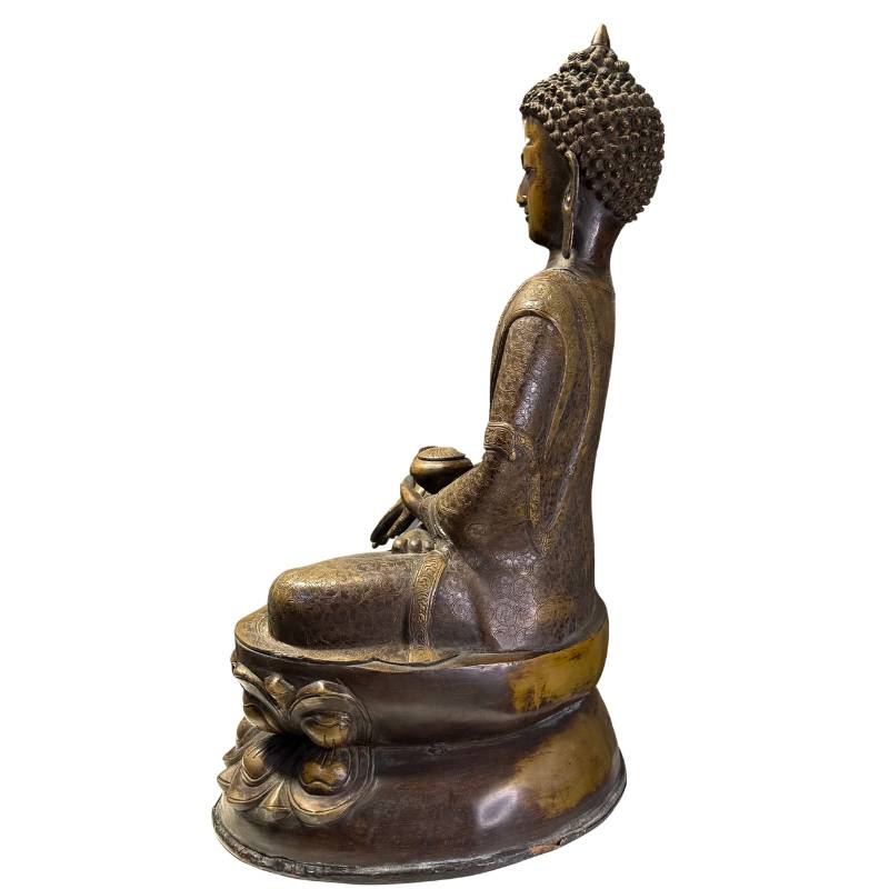 Seltene goldene Buddha-Skulptur, vergoldetes Kupfer, handgetriebenes Meisterwerk.