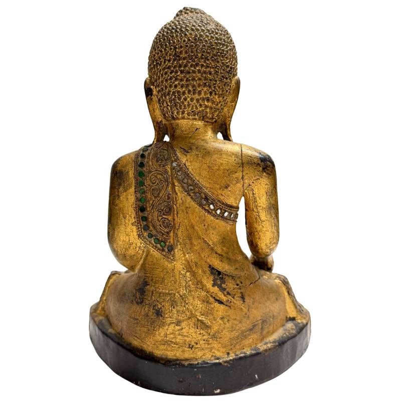 Einzigartige, vollständig geschnitzte Rückseite eines antiken Buddha aus Teakholz mit Thayo-Lackrelief, ein erstklassiges Sammlerstück.
