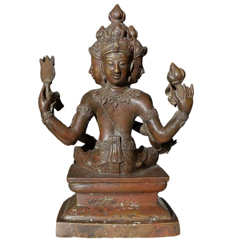 Sechsarmige Brahma-Statue in klassischer Sitzpose, aus Bronze gegossen