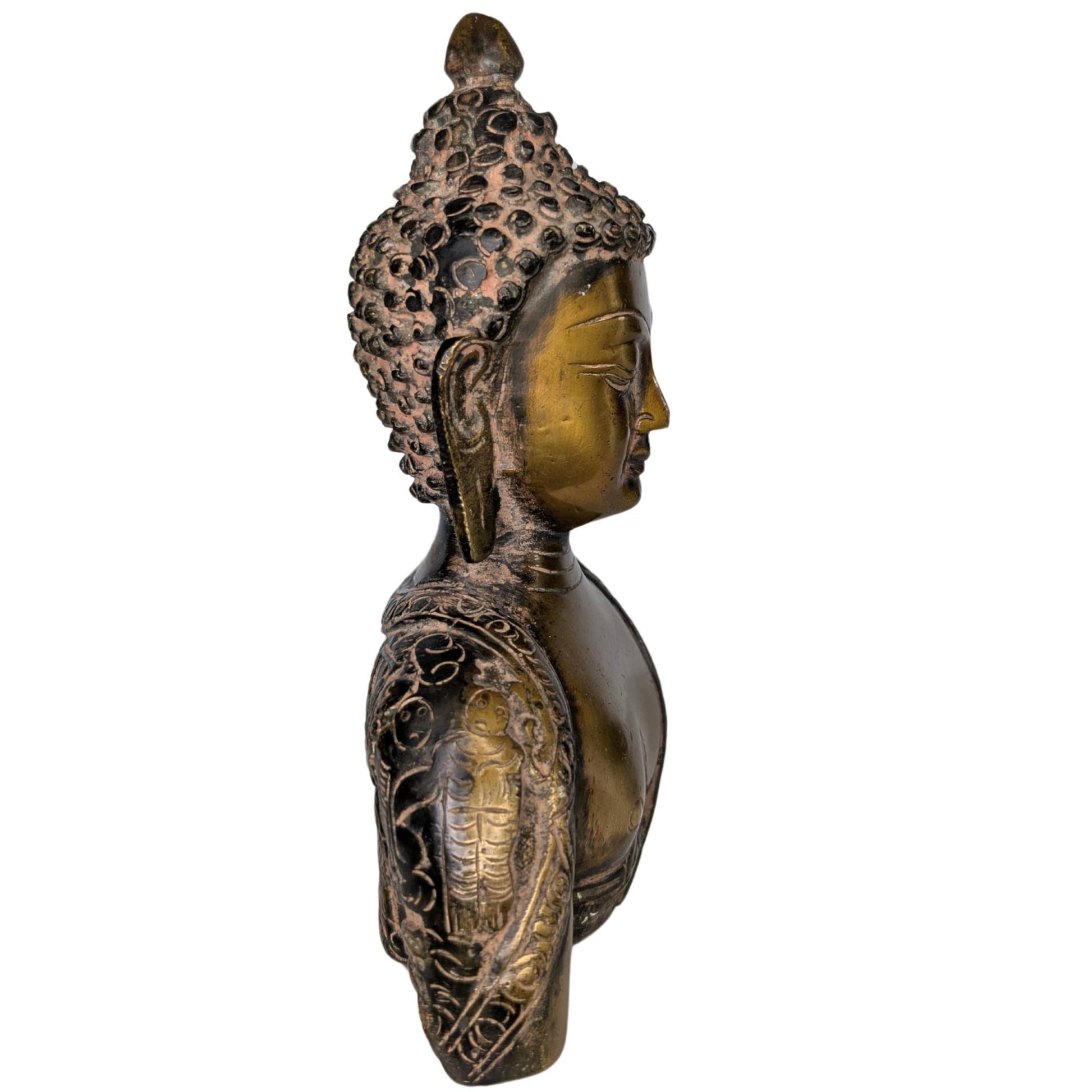 Profil der Buddha-Büste (17,5 cm) mit klarer Darstellung der klassischen Proportionen.