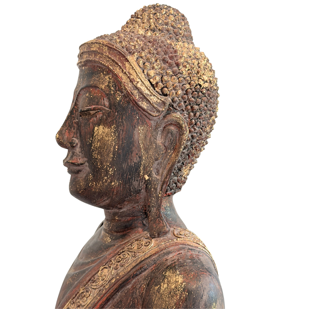 Profile of a monumental ancient Burmese Buddha from Myanmar