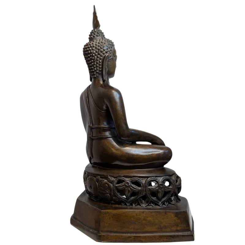 Sitzender thailändischer Buddha aus Bronze, um 1900, in Bhumisparsha-Mudra.