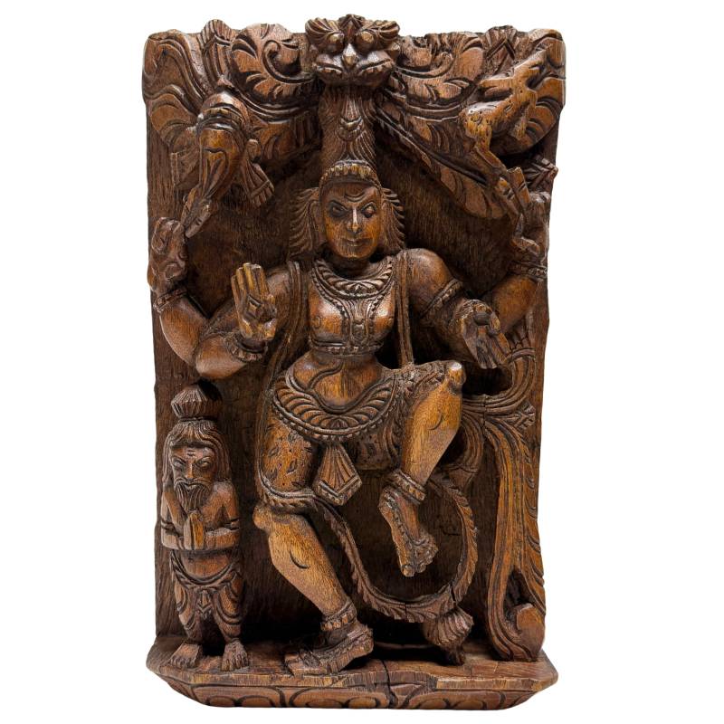 Antike Holzschnitzerei von Shiva Nataraja aus Südindien, frühes 20. Jahrhundert