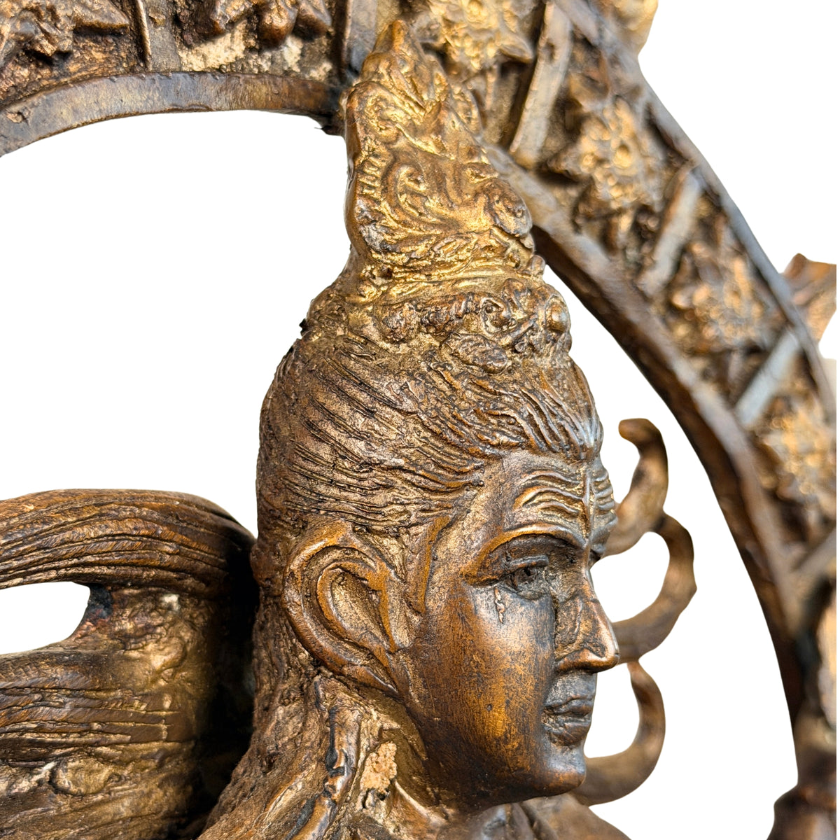 Gesicht im Profil mit Jatamukuta und fliegenden Haarsträhnen, Detail