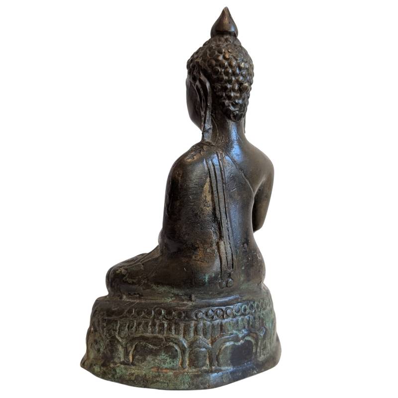 Südostasiatische Buddha-Statue aus Bronze mit Patina