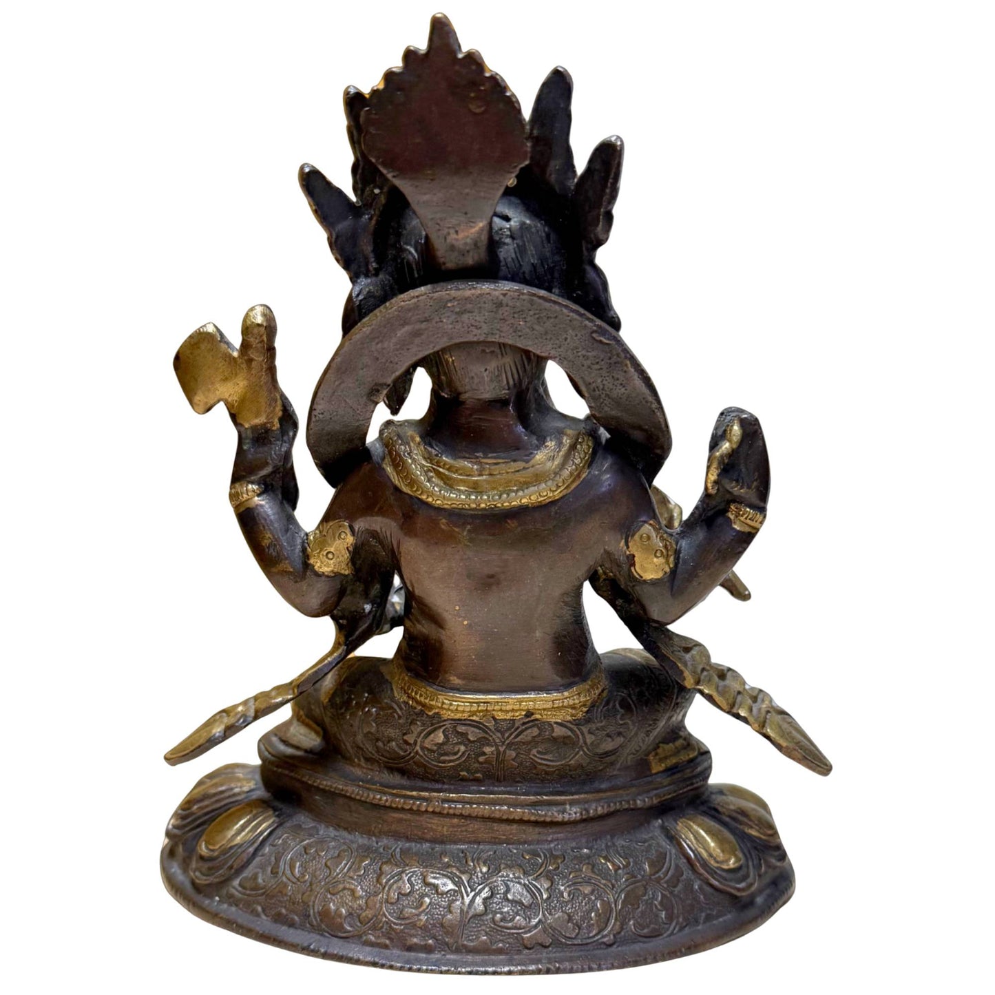 Schwere Ganesha-Statue aus Bronze mit dunkler Patina und goldfarbenen Akzenten