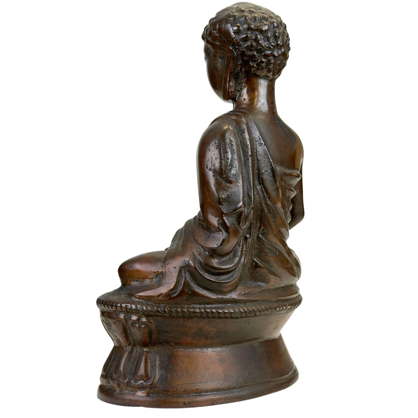 Schwere Buddha-Statue aus Kupferlegierung mit dickwandiger Struktur und dunkler Patina